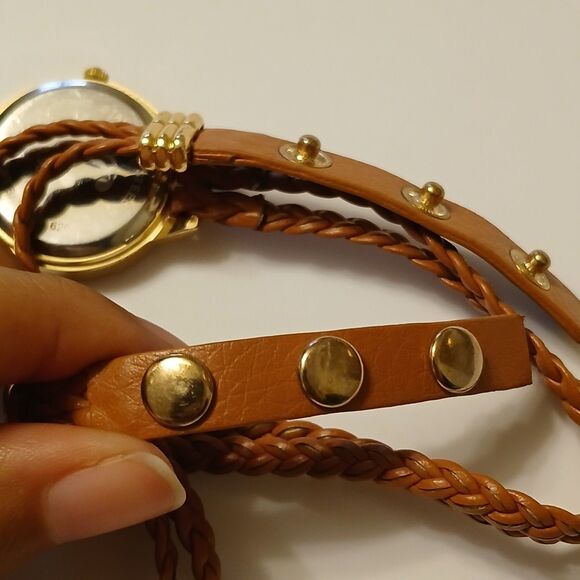 Women's Gold Tone Dial Rhinestone Bezel Brown Coil Wrap Bracelet Style Watch - Picture 8 of 8
